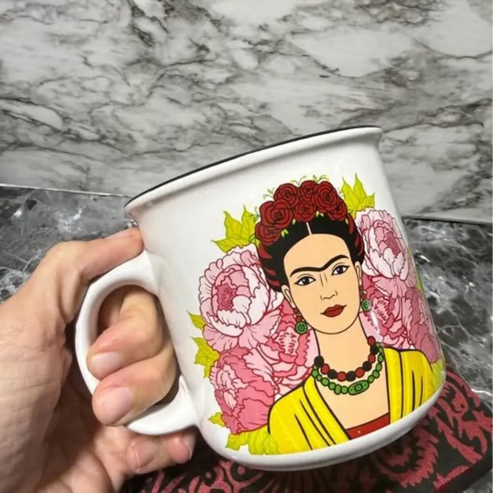 Frida Kahlo Ceramic Camper Coffee Mug - Pink Interior - Like New